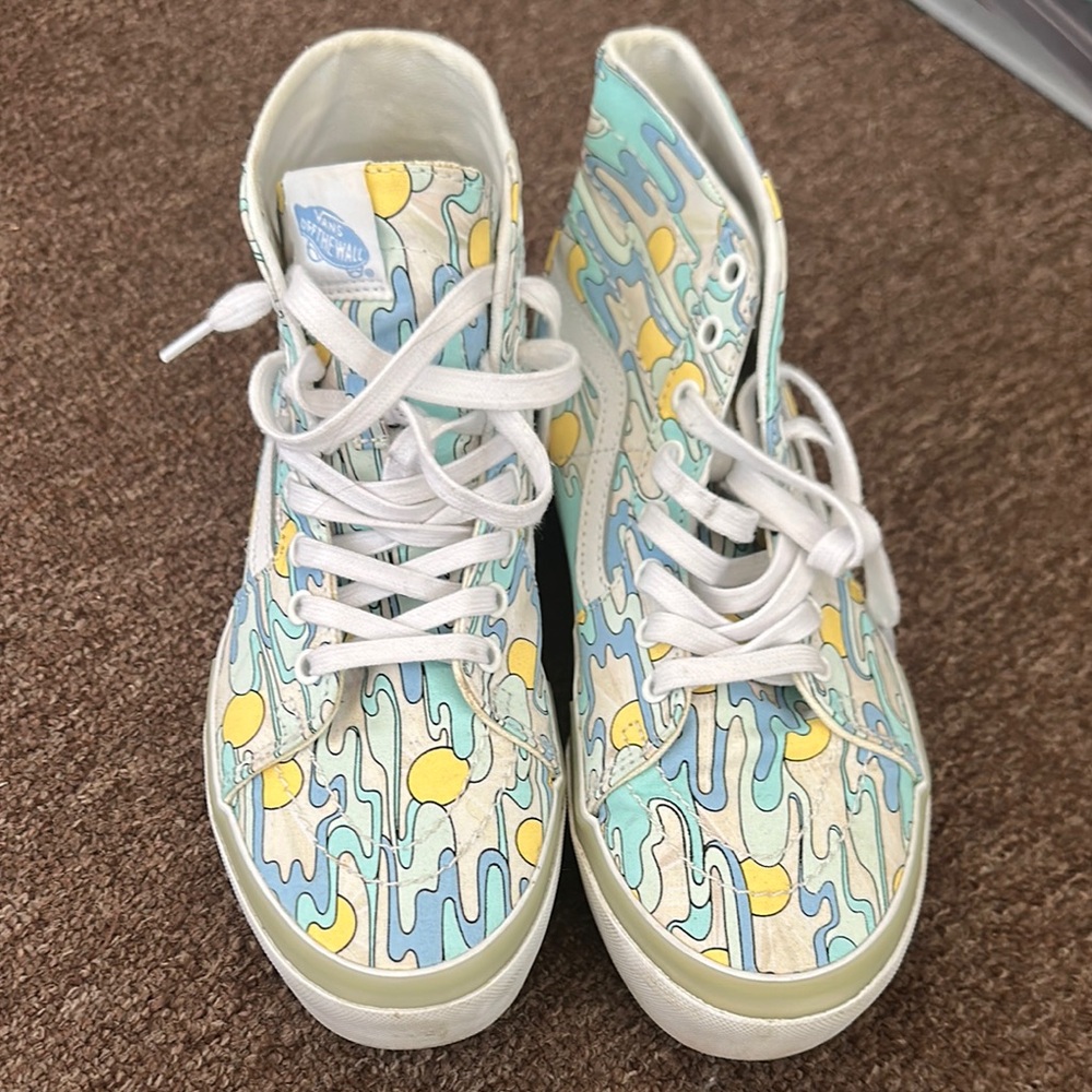 Vans Blue and Yellow Platform Sneakers Artistic Design